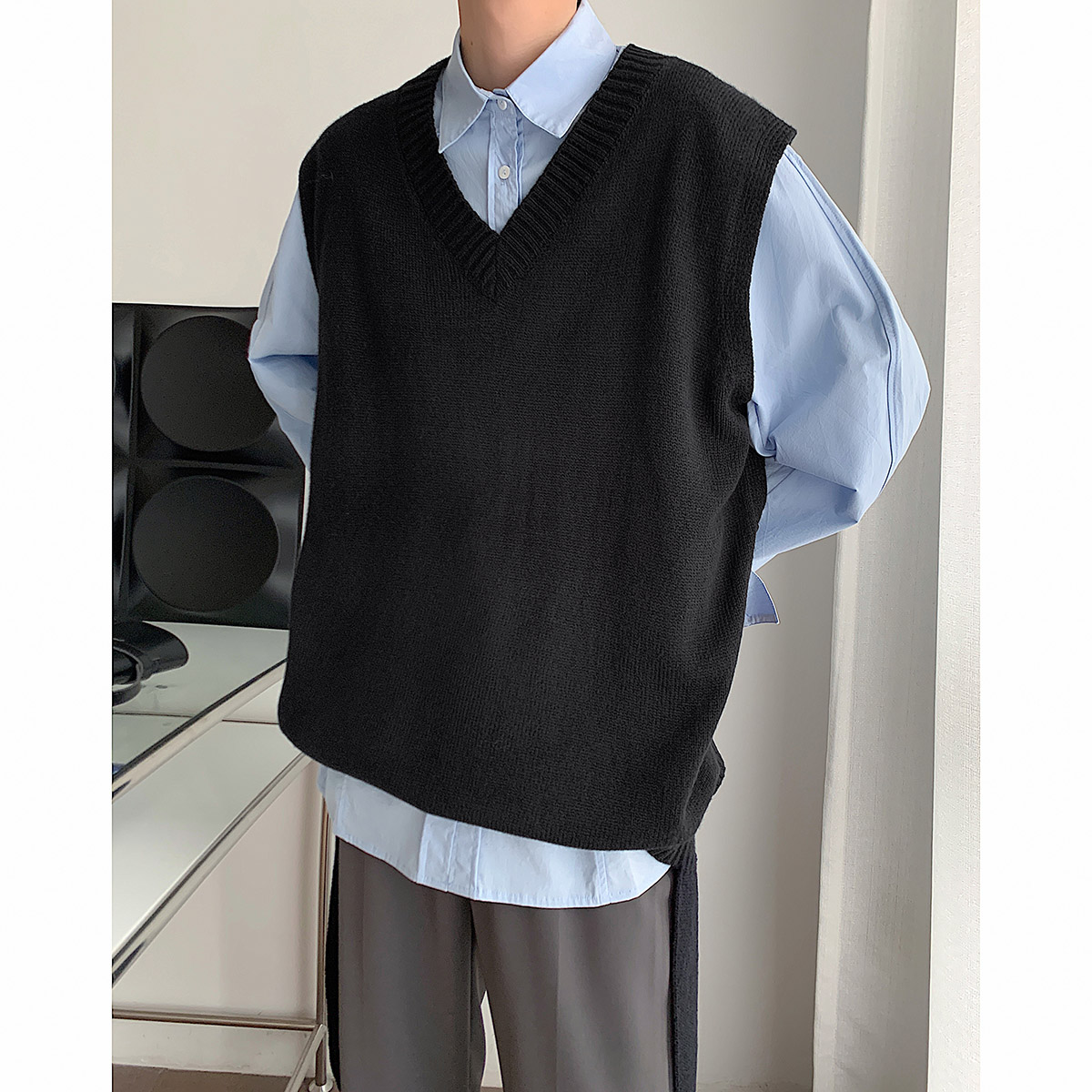 【满两件包邮】2025秋季新款青少年港风织带马甲情侣无袖毛衣背心