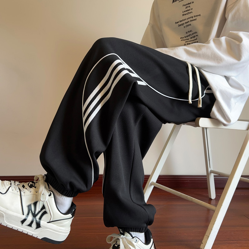 【满两件包邮】2025秋新款青少年港风织带卫裤百搭大码休闲运动裤