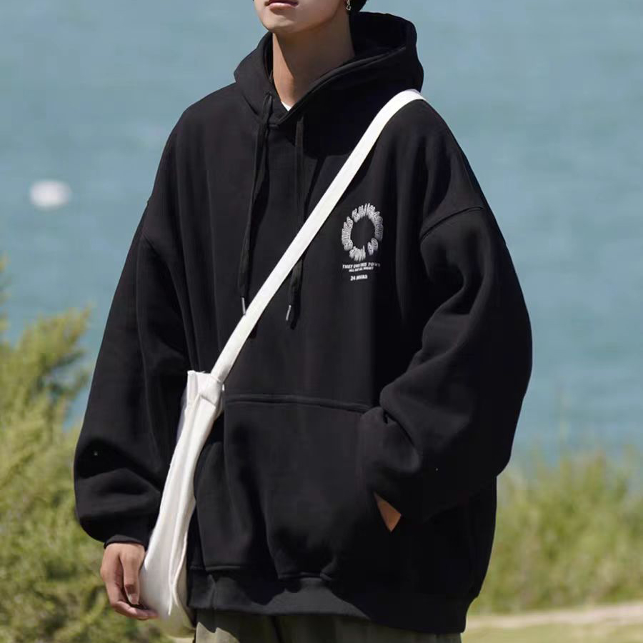 【满两件包邮】2025秋季新款青少年学生港风字母印花连帽加绒卫衣