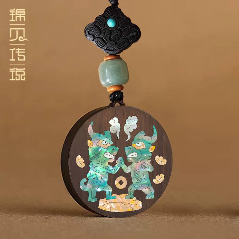 锦贝传说简约檀木质汽车钥匙扣挂饰挂件饰品生肖牛情侣礼物手机链