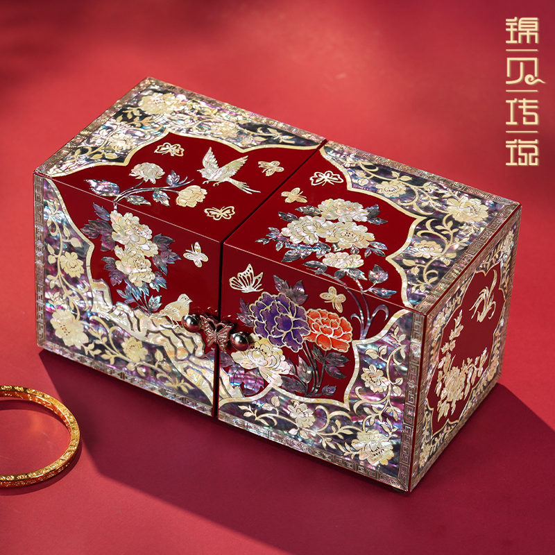 锦贝传说螺钿首饰盒结婚礼物送新人新娘订婚三金收纳盒送闺蜜高档