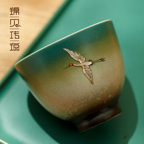 螺钿窑变陶瓷茶杯釉上彩瑞鹤手工高档主人品茗茶盏功夫茶具主人杯
