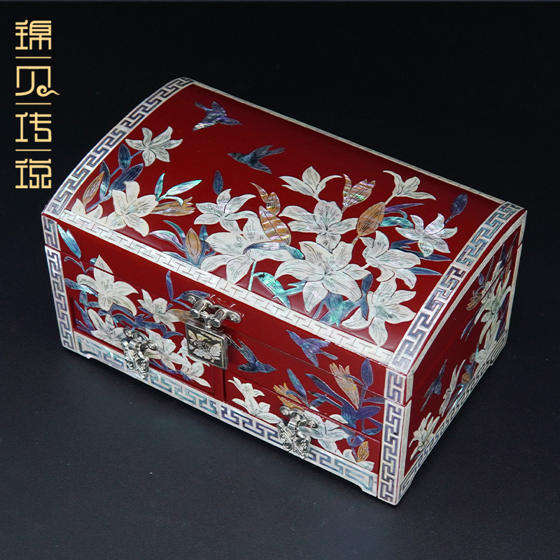 螺钿漆器首饰盒手工刺绣贝壳实用