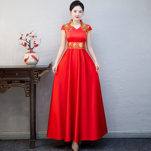 礼仪小姐旗袍迎宾服装女秋颁奖服酒宴会礼服连衣裙大合唱演出服装