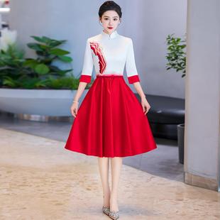 大合唱旗袍演出服短裙女中式晚会表演晚礼服诗歌朗诵红歌比赛服装