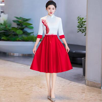 大合唱旗袍演出服短裙女中式晚会表演晚礼服诗歌朗诵红歌比赛服装