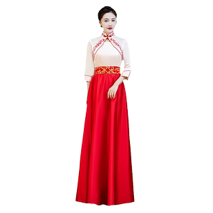 礼仪小姐旗袍迎宾服装女夏颁奖服酒宴会礼服连衣裙大合唱演出服装