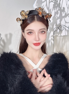 KUKKUU 复古黑金滴油镶钻合金山茶花精美发饰华丽精灵高颅顶发箍