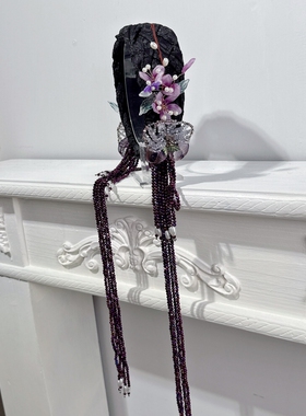 CREAMPP 原创重工古风雅韵水晶铜丝花长流苏肌理宽边编织蓬松发箍