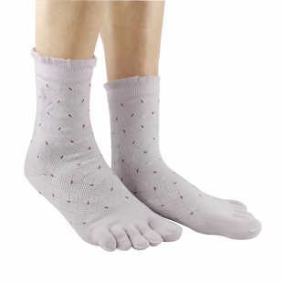 商务休闲分趾袜女中筒纯棉吸汗防臭浪凡袜子秋季五指袜娟绵刺绣