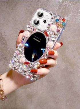 适用OPPOReno14pro带钻手机壳全包镜子Reno9/8/7/6Pro奢华水钻4SE全包Reno14/13/12/11软壳闪钻A5proA3A2A58X