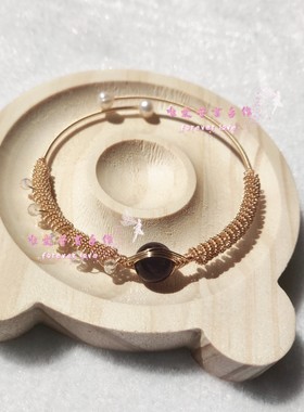 13纯手工绕线编织线圈保色水晶女恶魔之眼淡水珍珠玉石开口可调节