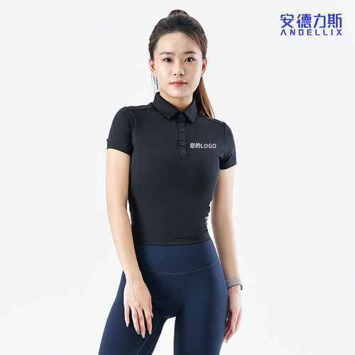 高腰短款运动POLO短袖女教练工服