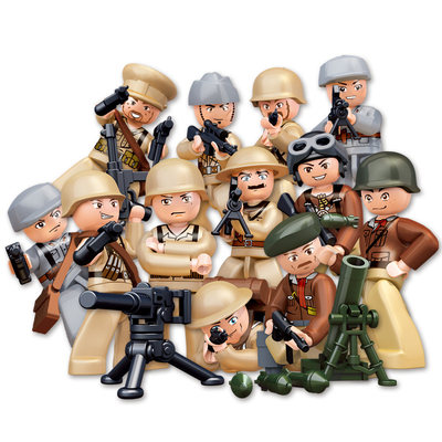 二战解放军盟军苏联军事士兵人仔迫击炮重机枪轻武器拼装积木玩具