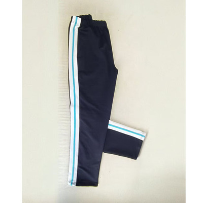 藏蓝色5.8cm宽白条浅天蓝针织条加绒加厚直筒运动校服裤子秋冬款