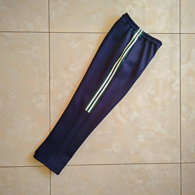 浅藏蓝二分之一宽墨绿两白条中小学生加绒加厚春秋运动校服裤子