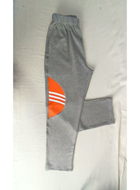 中灰橙色半圆斜着三条白色针织条口袋宽松运动校服裤秋冬加绒加厚