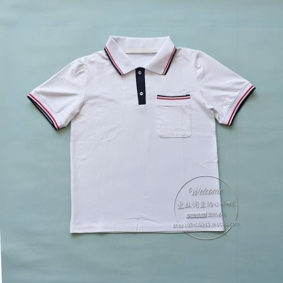 夏季薄款纯棉白领口袖口黑红条贴兜POLO衫短袖T恤上衣纯棉校服021