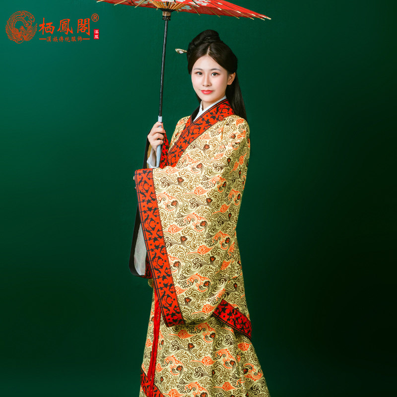 栖凤阁汉服曲裾深衣汉代服饰汉代女装定制汉代长寿绣纹曲裾深衣