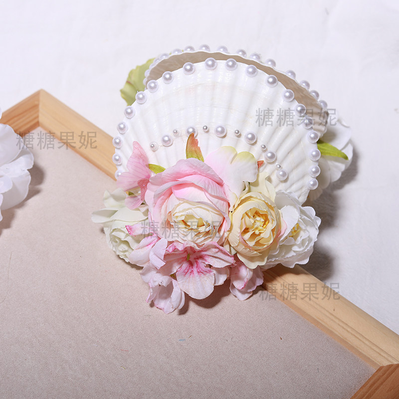 汉服配饰发冠宋制珍珠装贝壳头饰簪花头冠古风写真墨雨云间发饰女