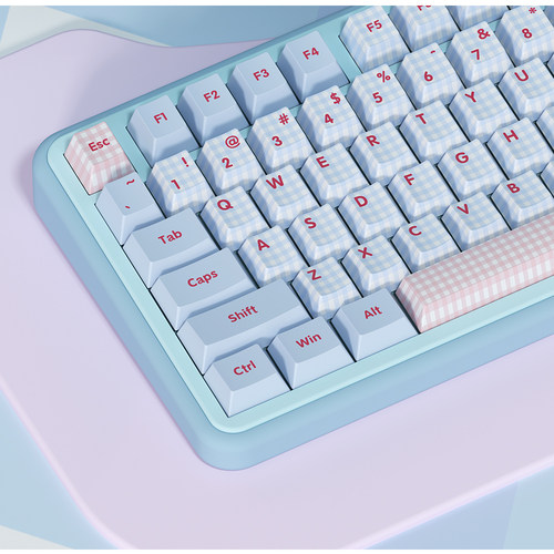 定制蓝色格纹键帽 原厂高度PBT 适配75 98 87机械键盘