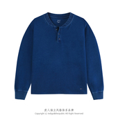 草木染 shirts.Indigo Woodbowl.Henry Tee 蓝染 亨利领长袖 T恤