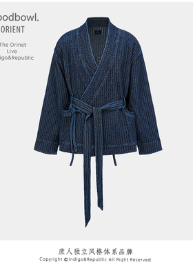 Woodbowl.Indigo hanfu 东方美学 蓝染道袍设计款宽松汉服外套.