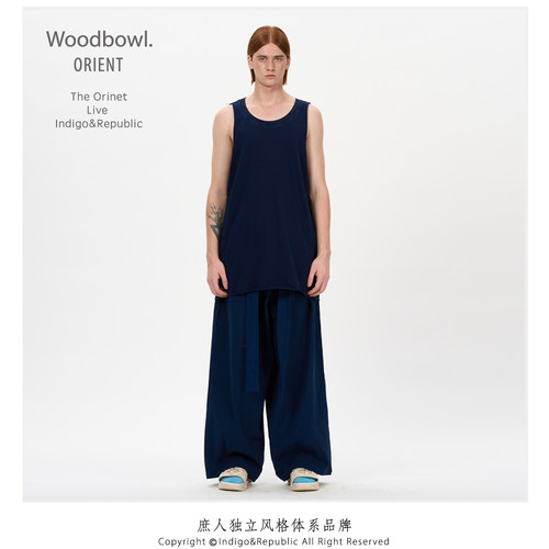 【庶人】蓝染毛边复古背心
