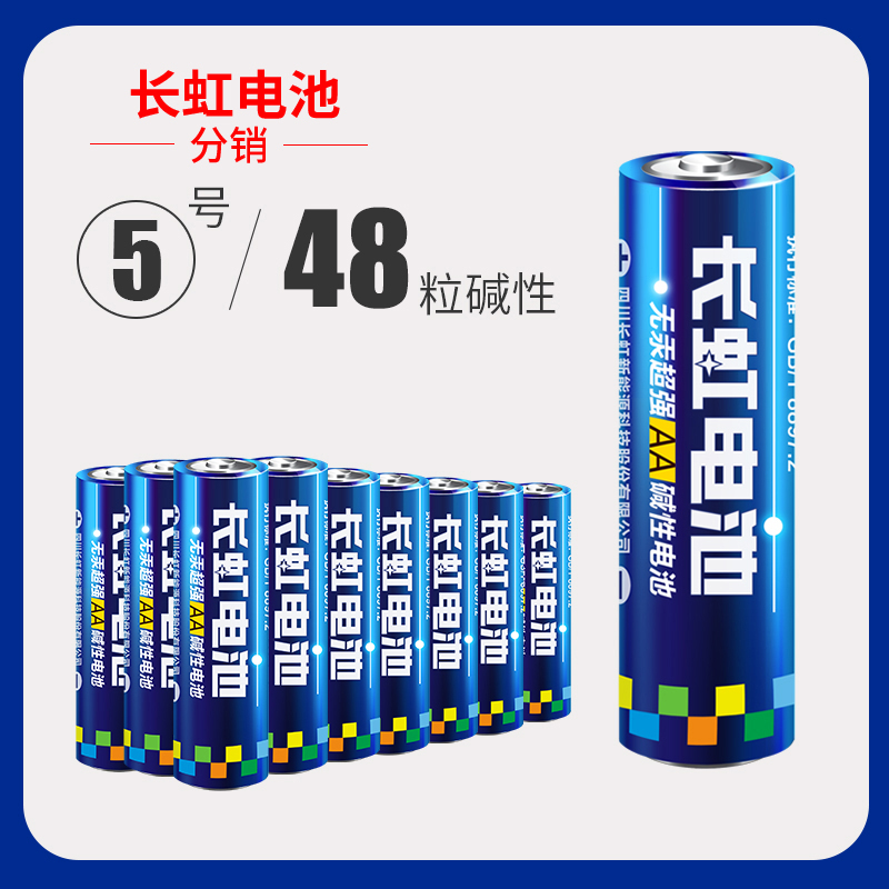 长虹5号碱性电池48粒玩具空调遥控器门锁五号测温枪小电池1.5Vaa