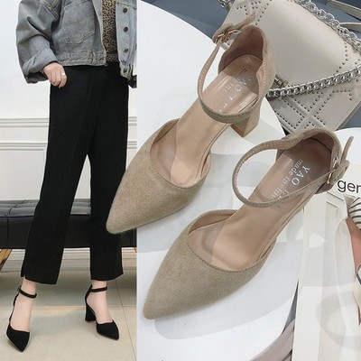 高跟包头韩版中空小码一字扣带