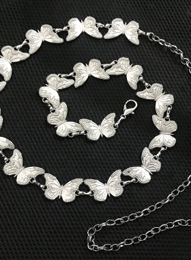 金属腰链女配连衣裙子百搭银色蝴蝶链条腰带装饰大码加长腰间配饰