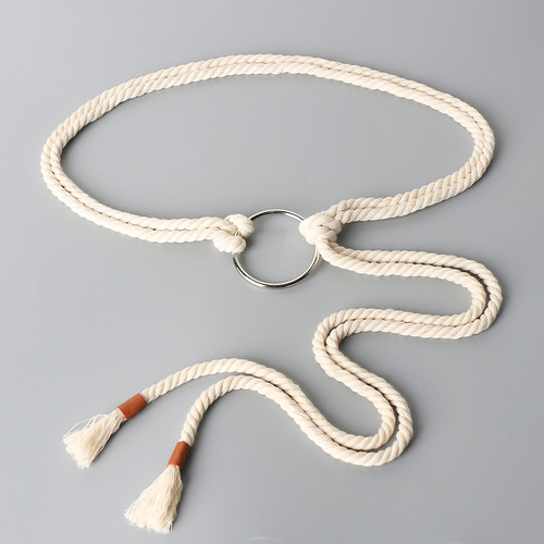 复古粗绳打结腰带女配连衣裙子