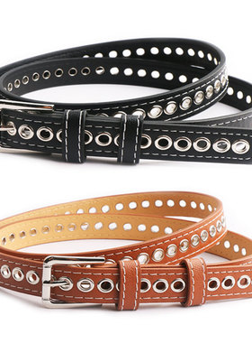 全孔皮带女宽装饰牛仔裤带大码加长胖MM免打孔百搭铆钉腰带配裙子