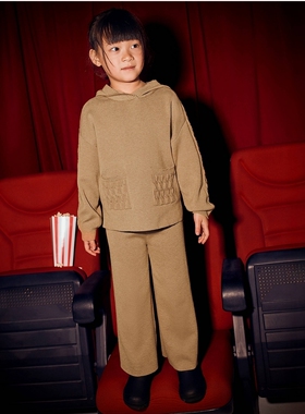 D1810 纯色时尚女童针织衫休闲风套装舒适连帽套头卫衣中小童儿童