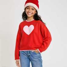 D1303 百搭女童保暖舒适爱心款针织衫毛衣圆领长袖套头舒适中大童