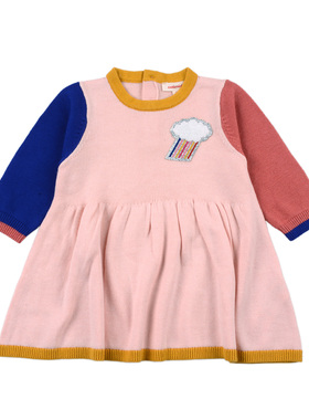 B2387 秋冬保暖羊毛衫女童圆领长袖套头连衣裙连身裙儿童保暖毛衣