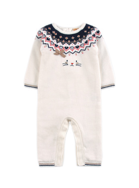 D1589 婴幼儿男女童宝宝针织哈衣爬服开裆连体衣舒适透气长袖小童