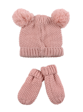 C573 婴幼儿男女童百搭新生儿秋冬季加厚保暖加绒手套帽子胎帽