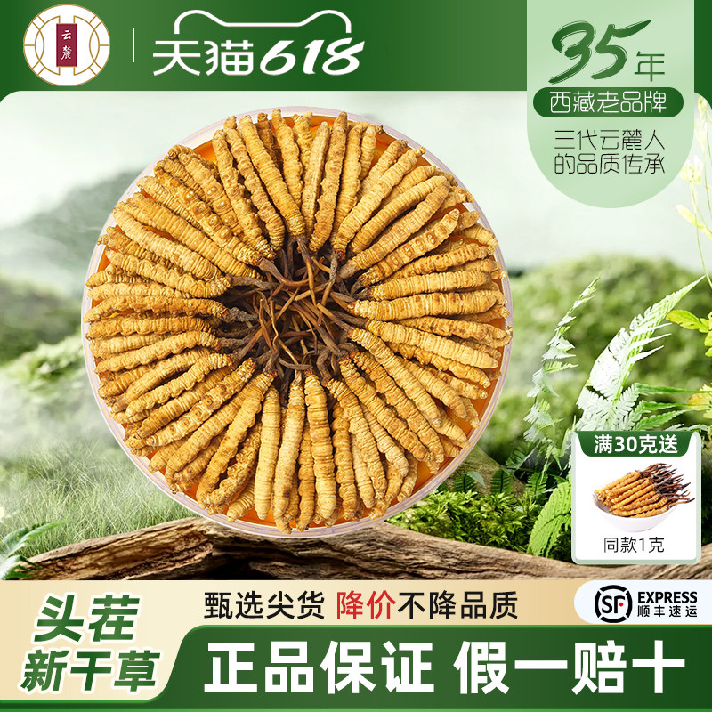 云麓新鲜冬虫夏草旗舰店正品冬虫草干货10克50根礼盒装西藏直发