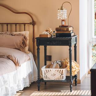 GZ036 复古乡村黑色雕花床头柜边柜客厅沙发边几方几休闲桌 法式