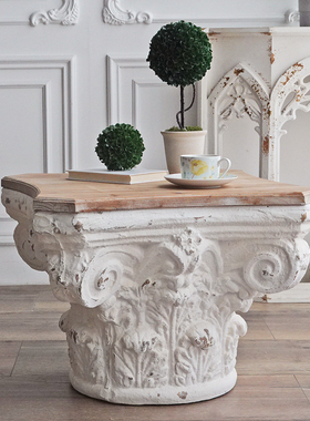 CJ011 法式白色复古罗马柱客厅茶几边桌边几角几家居装饰橱窗摆件