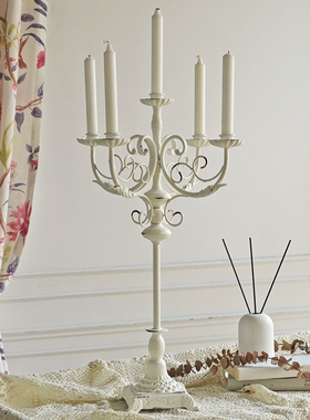 BJ22欧法式白色铁艺复古烛台摆件浪漫烛光晚餐道具婚庆西餐装饰品