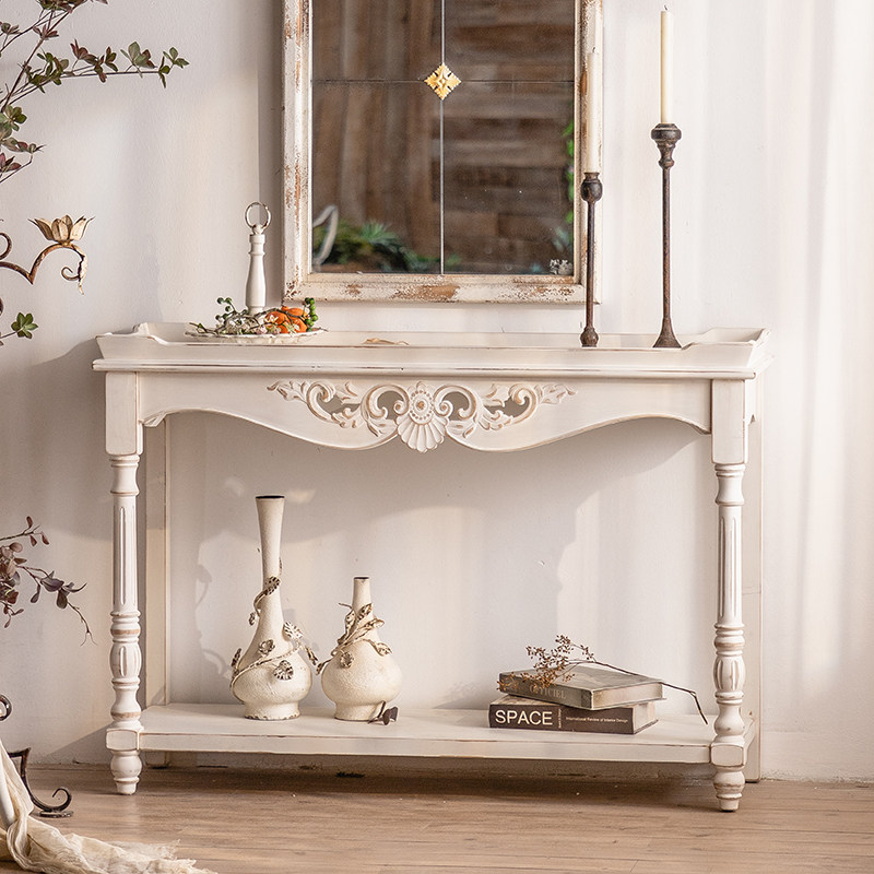 ZZ011 欧式法式乡村风白色复古做旧客厅花园玄关台条案陈列展示桌