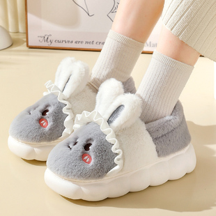 加厚保暖棉鞋 新款 冬季 女包跟厚底室内卡通可爱兔子毛绒拖鞋 棉拖鞋