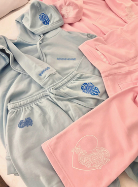 (现货)自主Miami迈阿密限定蓝色宝剑梵文连帽衫卫衣卫裤套装女男