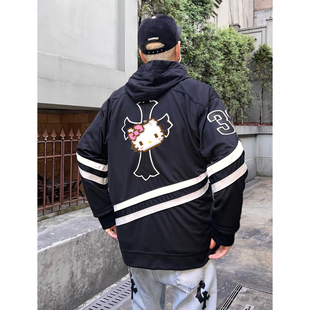 T恤外套女男 高端限定925银十字架拼真皮33网眼冰球服长袖 现货