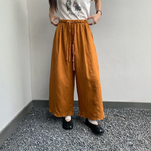 韩系高端亚麻垂感九分阔腿裤女