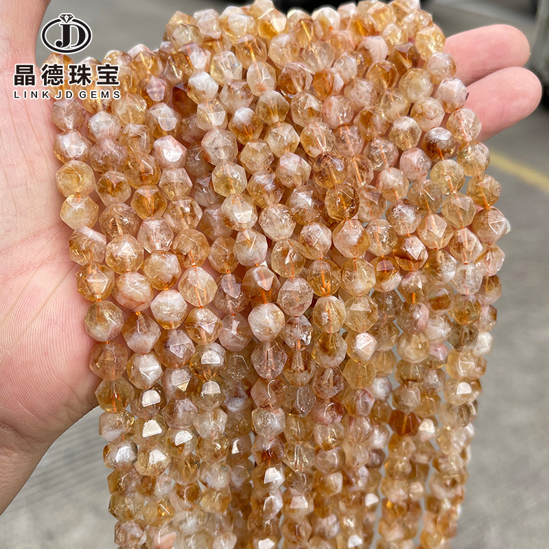 晶德珠宝 天然黄塔晶菱形珠散珠半成品水晶diy饰品配件串珠