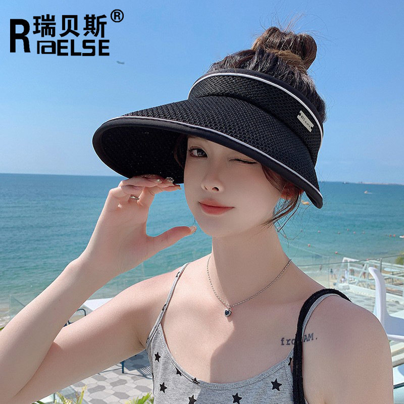 新款春夏季针织大沿空顶帽女户外韩版可调节透气纸草防晒遮阳帽子