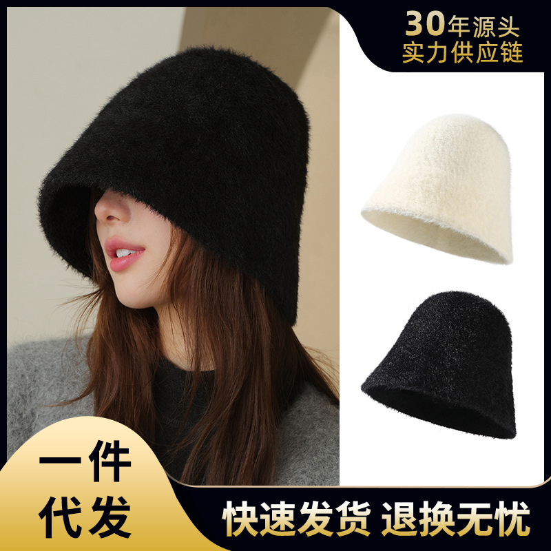 秋冬新款渔夫帽女简约日系百搭盆帽时尚显脸小水桶帽保暖针织帽子